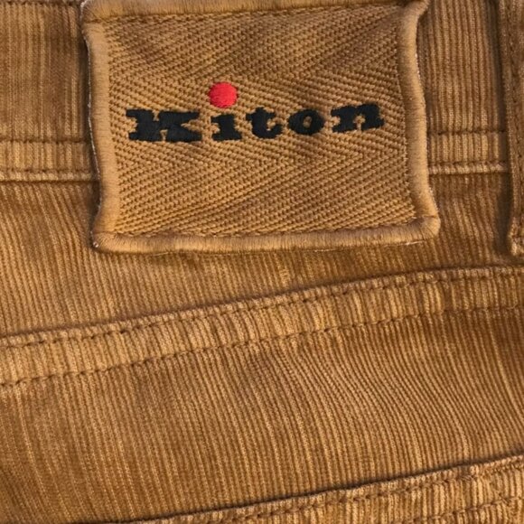 Kiton Slim Fit Corduroy Trouser Pants Mens 38 Brown Tan Straight Leg Button Fly - Picture 2 of 14